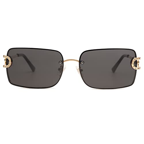Sojos Vintage Rectangle Sunglasses For Women,Trendy Rimless 90S Uv400 Womens Y2K Shades Sj1178 Gold Grey Lens #TOP2