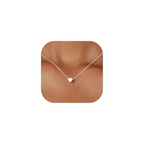 ChicSilver Personalized 925 Sterling Silver Dainty Small Heart/Star/Moon/Dot/Triangle Pendant Necklace for Women, Silver/Gold/Rose Gold/Black (with Gift Box) 01.Heart 01.Silver
