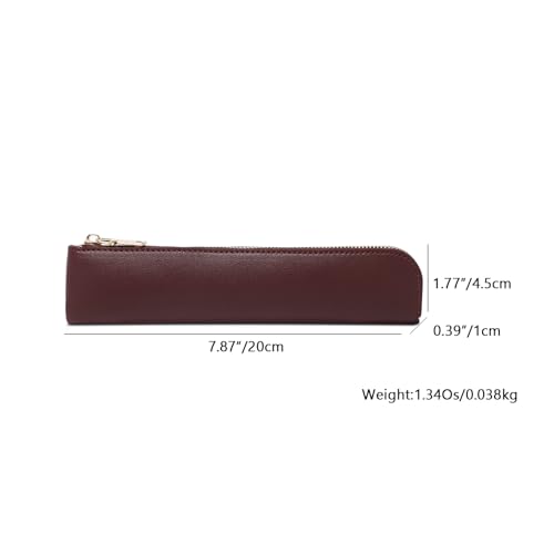 Image of Faux Leather Pencil Case Cute Thin Slim Pouch Simple and Stylish Lightweight (Burgundy)