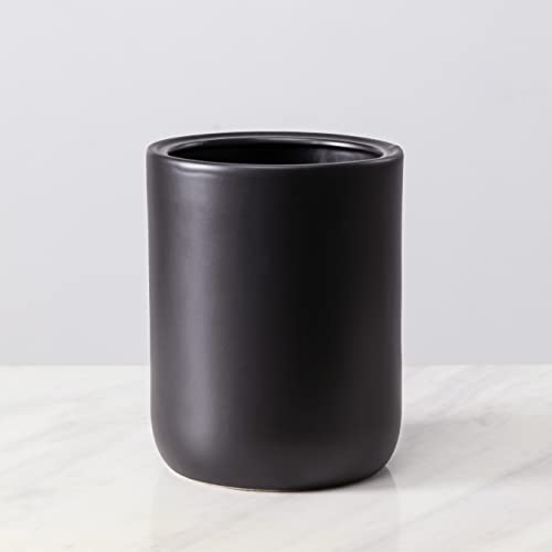Image of Bathroom Wastebasket - Ceramic Decorative Trash Can (Black Marble Look)
