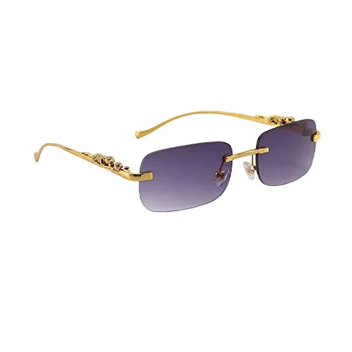 Image of Dervin Leopard Decorated Arms Rimless Rectangle Sunglasses for Men and Women