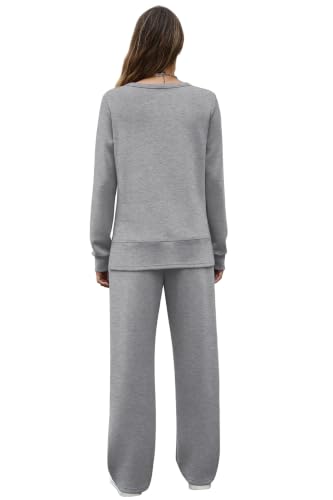 Image of OFEEFAN Women's 2 Piece Lounge Set Travel Airport Outfits Side Slit Tracksuit Wide Leg Loungewear Baggy Comfy Sweatsuit S-3XL