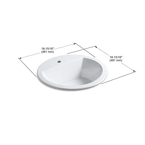 Kohler 2714-1-0 Bryant Round Self-Rimming Bathroom Sink With Single-Hole Faucet Drilling, 18-7/8" W X 18-7/8" L, White #TOP5