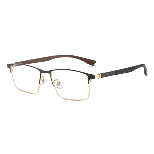 Cyxus Men Blue Light Blocking Glasses Half Rimless Computer Gaming Glasses Square Fashion Glasses for Men 8146 Black Gold