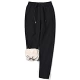 utcoco Women's Athletic Fit Thicked Fuzzy Sherpa Lined Warm Drawstring Tapered Jogger Sweatpant (2XL, Black)