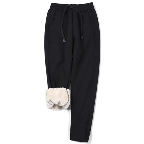 utcoco Womens Athletic Fit Thicked Fuzzy Sherpa Lined Warm Drawstring Tapered Jogger Sweatpant (M Black)