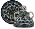 Polmedia Polish Pottery Cheese Lady - Blue Chicory Pattern Handmade in Boleslawiec Poland by Ceramika Artystyczna + Certificate of Authenticity