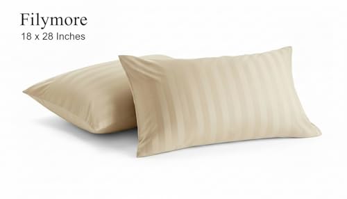 Image of Filymore Stripe Cream Pillow Covers Set of 2 Covers| Made with Pure Microfiber Soft & Skin Friendly Pillow Cases | Size (18 x 28 inch (Cream).
