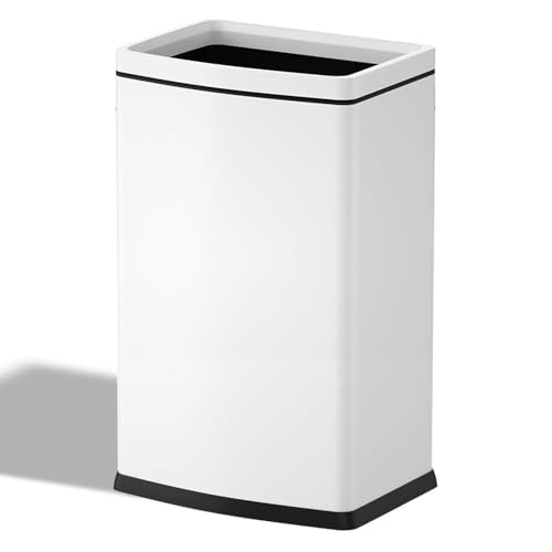 Image of 6.6 Gallon /25L Stainless Steel Square Trash Can, Large Capacity Kitchen Garbage Can, Business Trash Bin, Tall, Elegant, White Waste Basket, for Home, Office, Hotel (25LWhite)