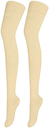 Style Lockers® New Ladies Girls Over The Knee Long Casual Plain Stiped Microfiber Socks Assorted Colours - Women Thigh High Socks UK Size 4-6