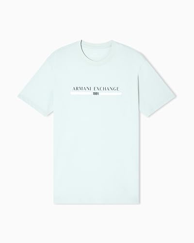 Armani Exchange Men's Center Text Logo Tee, Aqua Gray, X-Small