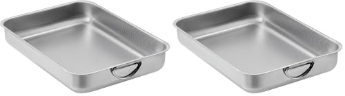 ROSSETTO Plat à Four Inox Améliorée avec Poignées Plat à Lasagne Rectangulaire Plat de Cuisson en Acier Inoxydable Texture en nid d'abeille (40cm) (Lot de 2)