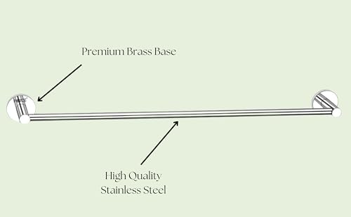 Image of Force Stainless Steel 304 Towel Bar with Brass Base - Heavy-Duty, Durable Bathroom & Kitchen Wall-Mounted Towel Rod, Rust-Resistant Bathroom Accessory for Living Spaces with Easy Installation