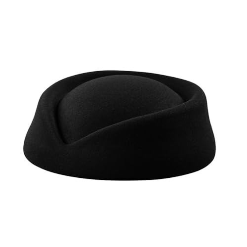ZARSIO Stewardess Hat Felt Air Hostesses Pillbox Hat Teardrop Fascinator Base Sweet Design (Black)