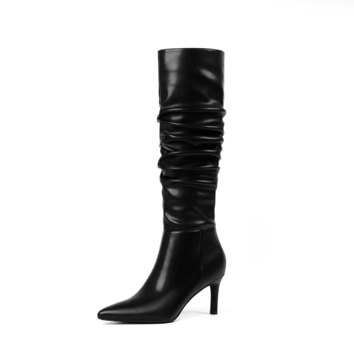 Image of Easyfox Knee High Boots Women Pointed Toe Stiletto Heel Tall Boots | Side Zipper,3 In Stiletto Heel,Fall Spring Winter Fashion Dress Tall Boots,Evening Bridal office Long Boots