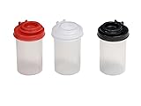 BRAZZA Salt and Pepper Shakers Moisture Proof Set, perfect to go Camping Picnic Outdoors Kitchen Lunch Boxes Travel Spice Set Clear with Black Lids Plastic Airtight Spice Jar Dispenser (3, Small)
