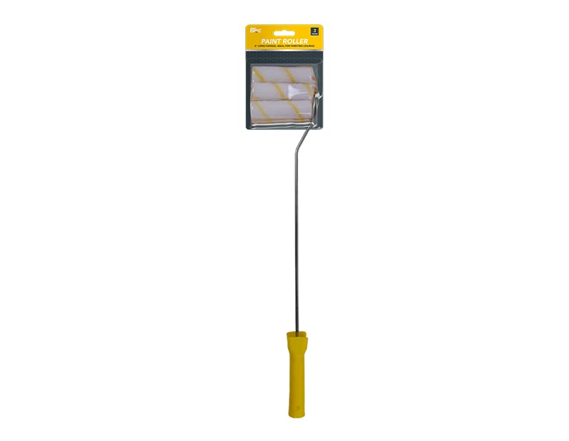 White & Yellow Metal Long-Handled Paint Roller with 3 Heads, 55 cm - Durable, Ideal for Painting Hard-to-Reach Areas, Single Pack