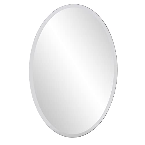 Howard Elliott Frameless Hanging Wall Mirror, Oval (24 x 36 Inch), Silver...