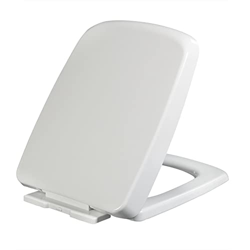 Asiento de inodoro cuadrado blanco de cierre suave con bisagras ajustables de liberación rápida, forma rectangular para una fácil limpieza, diseño Top Fix 03b (blanco 06b)