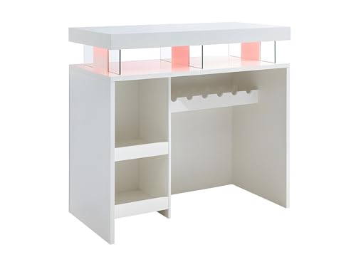Vente-unique - Meuble de Bar avec LEDs en MDF Blanc laqué - Fabio II
