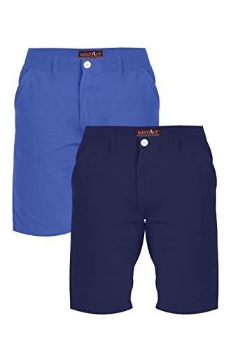 westAce Lot de 2 shorts chino pour homme Coupe ajustée Décontractée Coton Classique Léger, Bleu roi + bleu marine, 30W cm regular Cover
