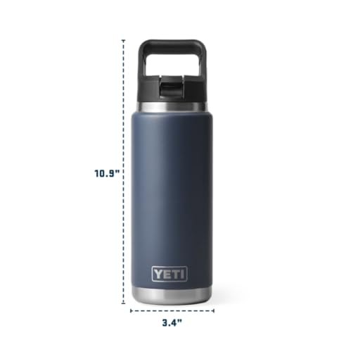Rambler C Straw Bottle, Stainless Steel Vacuum Insulated Bottle with Leakproof Straw Cap, Navy, 26 oz (769 ml)