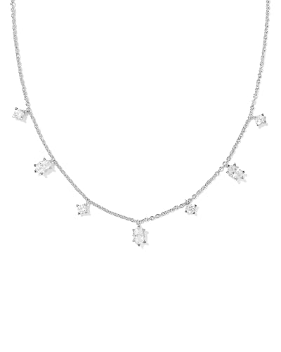 Kendra Scott Cailin Delicate Strand Necklace, White Cubic Zirconia, Rhodium-Plated Brass, Fashion Jewelry for Women