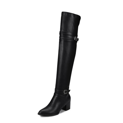 Bottes sur les genoux pour femmes avec talon épais de 6cm et boucle