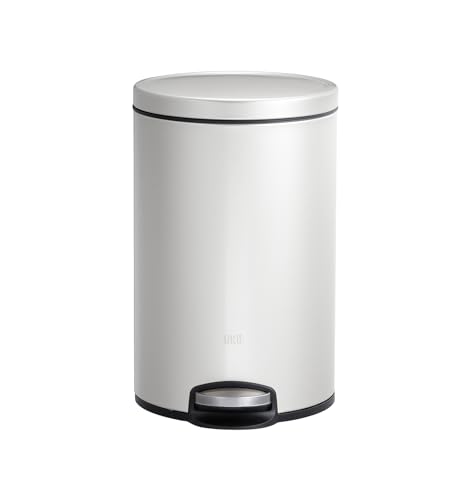 Image of Obsessions EKO Soft-Close Bathroom Trash Can - 12L Stainless Steel Pedal Bin with Lid & Liner, Elegant White Waste Basket for Home & Kitchen