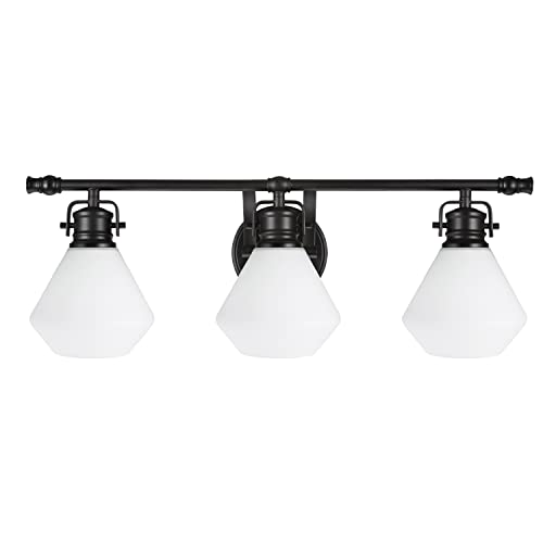 Image of Aspen Creative 62091, Three-Light Metal Bathroom Vanity Wall Light Fixture, 24 inch Wide, Transitional Design in Bronze with Opal Glass Shade