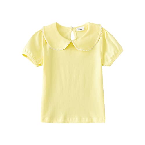 LNICEAR Kids Toddler Baby Girls Doll Collar Short Sleeve T-Shirt Basic Solid Color Tops Blouses Tees Summer Clothes B-Yellow 3-4T