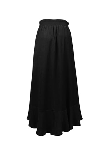 Image of Minclouse Women's Elastic Tie Waist Button Down Maxi Skirts Casual Loose Flowy Swing Slit Front Dress