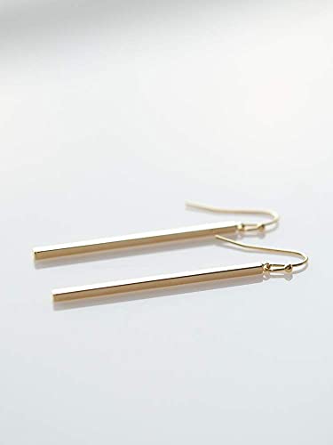 Minimalist 14K Gold Plated Long Vertical Bar Drop Earrings2