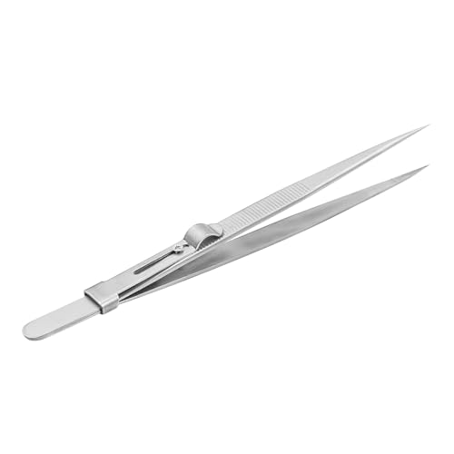 ANCLLO 2-teiliges Präzisions-Pinzetten-Set, Edelstahl-Pinzette mit Schiebeverriegelung, feine Spitzen, Pinzette mit gerader und gebogener Spitze für Schmuck