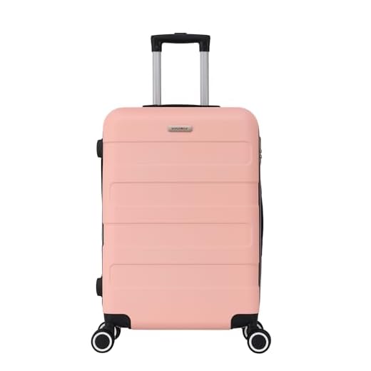 TROLLEY ADC - Valise Grande Taille Soute 75x46x28 cm - Rigide et Spacieuse - 4 Kg - 94 litres - 4 Doubles Roues Silencieuses - Maniable, Pratique et Étanche - Collection Tropic - Rose Saumon