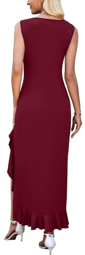 WEACZZY Women V Neck Sleeveless Ruffle Long Dress Birthday Backless Party Dresses Going Out Sunmmer Vacation Maxi Dress,Wine Red,L — view 4