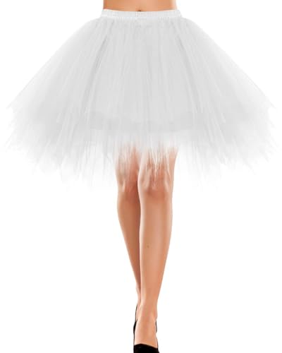 Bbonlinedress White Tutu for Women Adult 4th of July Outfits Puffy Tulle Skirt Angel Costume Bachelorette Bridal Party Mini Ballet Dance Skirts White L