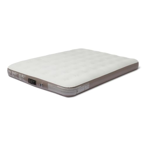 Amazon Basics Inflatable Air Mattress with Built-in Pump Portable Electric Airbed for Overnight Guests or Camping Plush Flocked Surface UK Plug Carry Bag Queen Size 203x152x23cm