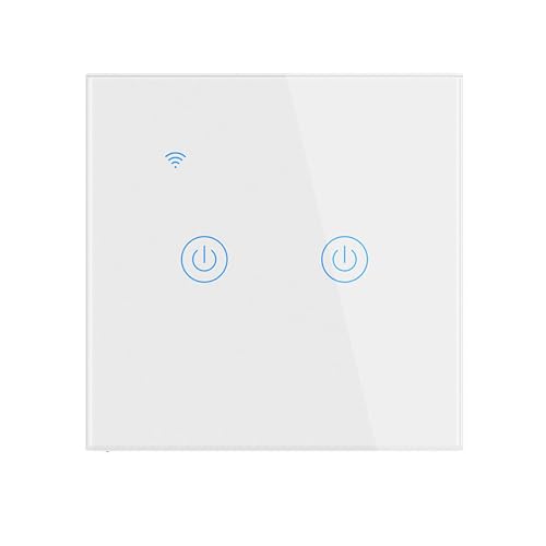 Smart Touch Light Switch, Interruttore impermeabile con retroilluminazione a LED, Interruttori touch WiFi 2.4GHz, Telecomando Smart Life/Tuya, Funziona con Alexa, Google Home (White, 2 Gang)
