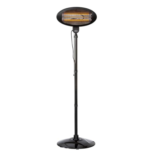 Image of 2KW Free Standing Electric Patio Heater Outdoor Garden Heater, Adjustable Height, 3 Heat Settings 650W/1350W/2000W, IP34 Weatherproof Quartz Tube Heater for Patio, Terrace, Balcony & Garden, Black