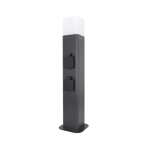 UNITEC Colonne de jardin en aluminium, avec 2 prises Schuko et lampe, E27, IP44, pour l'éclairage de l'espace extérieur, distribution d'énergie dans le jardin, 50 x...