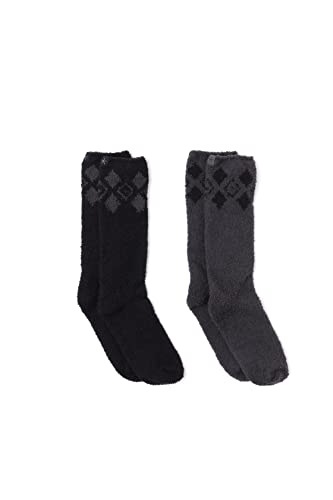 Barefoot Dreams CozyChic Youth Pattern Sock Set, Boot Socks, Plush Socks, Loungewear, Warm Toes, Fuzzy Socks-Set of 2, Carbon/Black, OS