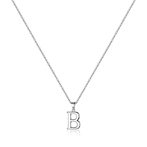 Turandoss S925 Sterling Silver Initial Necklace for Women, Dainty Hypoallergenic Initial Dainty Letter Alphabet Pendant S925 Sterling Silver Necklace for Women(B)