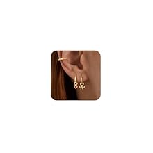 Poaiiu Gold Plated Earrings for Women - 14K Gold Hoop Earrings Set for Women Trendy Huggie Earrings Studs Cuffs Small Dainty Dangle Earrings Lightweight Cartilage Multiple Piercing Earrings Jewelry