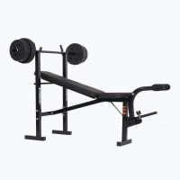 XTREXO BenchFit Lite ławka treningowa ze stojakiem na długie hantle – regulowane oparcie i blokada nóg, maks. 150 kg, kompaktowa, idealna do studia fitness w domu.