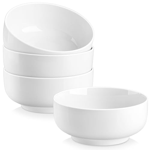 MALACASA Cereal Bowls White Bowl Set of 4, 26 OZ Soup Bowls Set for Kitchen, Ceramic Bowls for Cereal, Soup, Rice and Noodle, Dishwasher & Microwave Safe, Series Regular