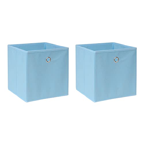 NICEME Aufbewahrungsbox 2er Set, 26,5x26,5x28 cm, Faltbare Aufbewahrungsbox Stoffbox Regalbox, Faltbox Aufbewahrungswürfel (Ringgriff Hell Blau) Cover