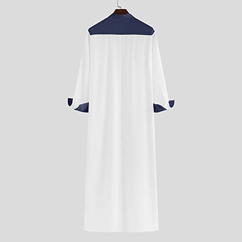 Men's Muslim Thobe Arab Robes Muslim Robe Button Down Kaftan Thobe with Pocket Mens Long Sleeve Robe Dubai Long Gown3