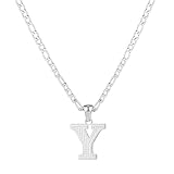 SAELACY Collares con inicial de acero inoxidable en tono plateado de oro de 18 quilates para mujeres y hombres, colgante gótico de 26 letras con cadena Figaro, chain length:22', Acero inoxidable, Sin