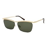 SOJOS Trendy Rectangle Cat Eye Semi-rimless Sunglasses Womens, Retro Fashion Vintage Shades UV400 Protection SJ1253,Gold/Green